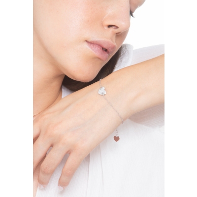 Pulsera de oro blanco 18k y corazón con diamantes