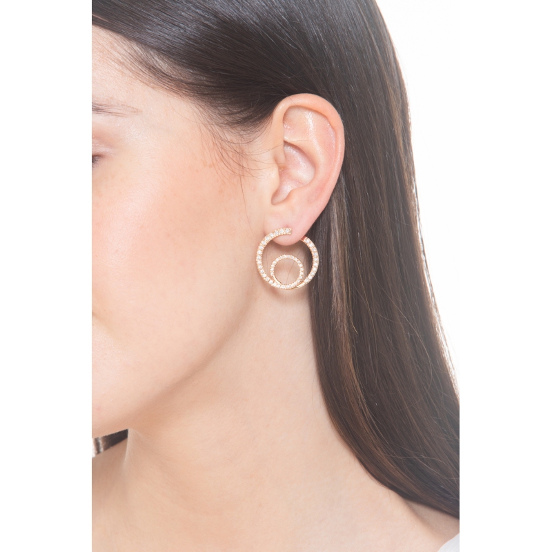 Pendientes de doble aro en oro rosa de 18k con diamantes Pendientes de doble aro en oro rosa de 18k con diamantes