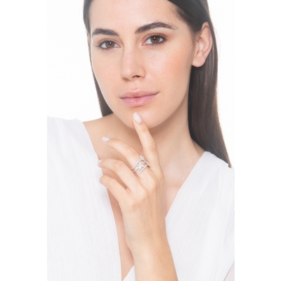 Anillo de banda 3 vueltas en oro blanco 18k con diamantes