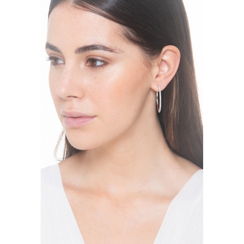 Pendientes de aro grandes de oro blanco y diamantes Pendientes de aro grandes de oro blanco y diamantes