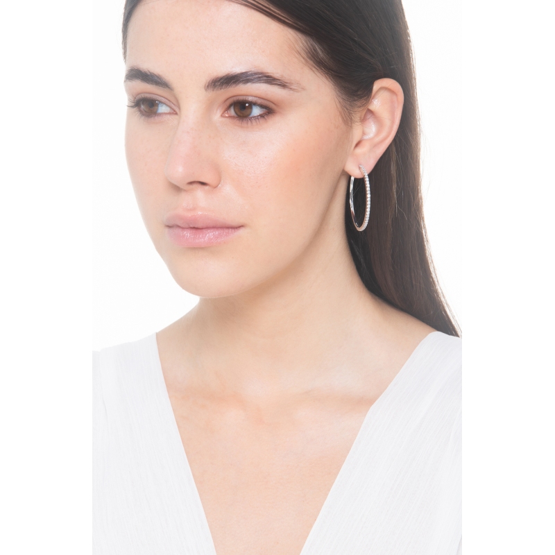 Pendientes de aro grandes de oro blanco 750 y brillantes Pendientes de aro grandes de oro blanco 750 y brillantes