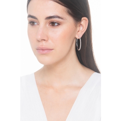 Pendientes de aro grandes de oro blanco 750 y brillantes