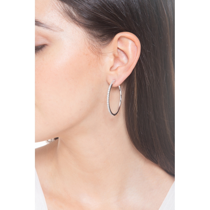 Pendientes de aro grandes de oro blanco 750 y brillantes Pendientes de aro grandes de oro blanco 750 y brillantes