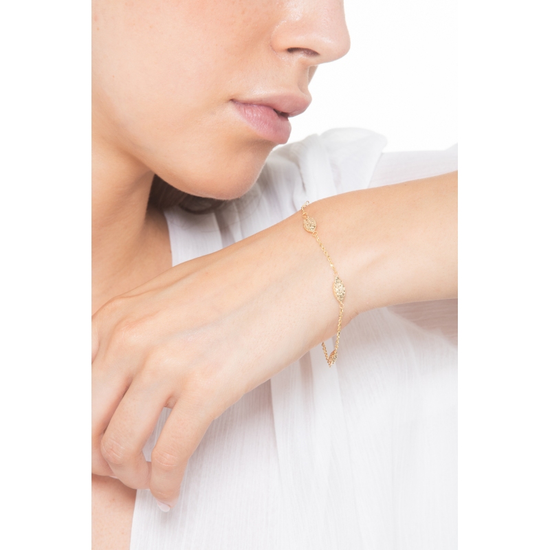Pulsera de oro amarillo de 18 quilates con navettes estriadas Pulsera de oro amarillo de 18 quilates con navettes estriadas
