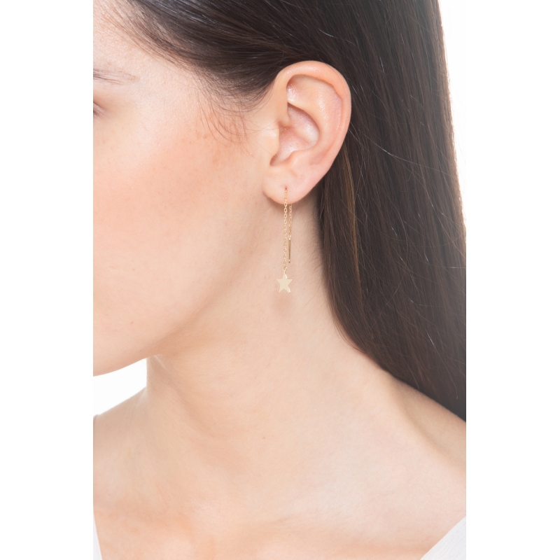 Pendientes colgantes en oro amarillo 18 quilates con estrella Pendientes colgantes en oro amarillo 18 quilates con estrella