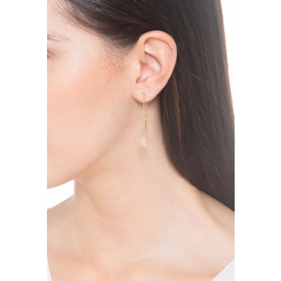 Pendientes colgantes en oro amarillo 18 quilates con estrella