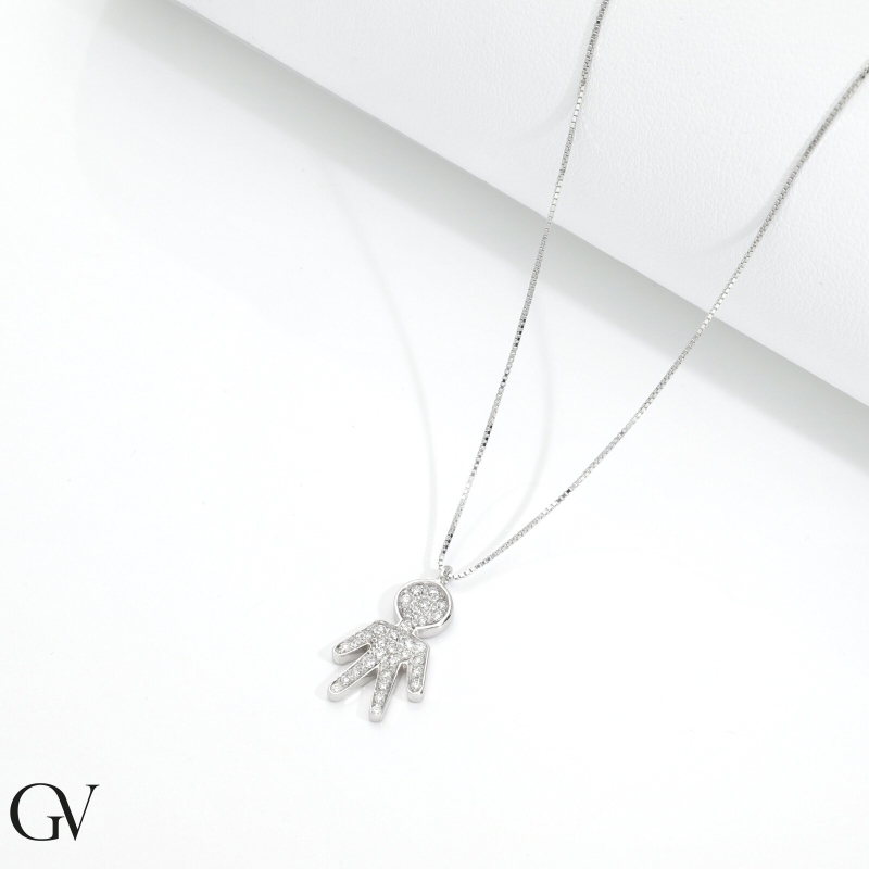 Collar en oro blanco de 18k con niño y diamantes Collar en oro blanco de 18k con niño y diamantes