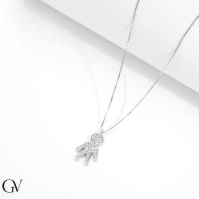 Collar en oro blanco de 18k con niño y diamantes