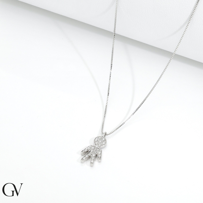 Collar oro blanco 18k con pequeño colgante niño en diamantes Collar oro blanco 18k con pequeño colgante niño en diamantes