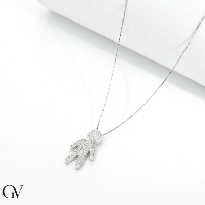 Collar en oro blanco 18k con niño en diamantes