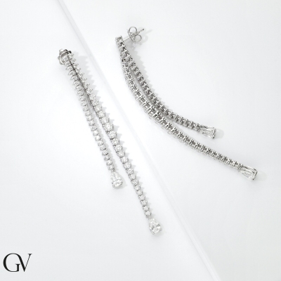 Pendientes largos oro blanco 18 quilates con diamantes gota GIA