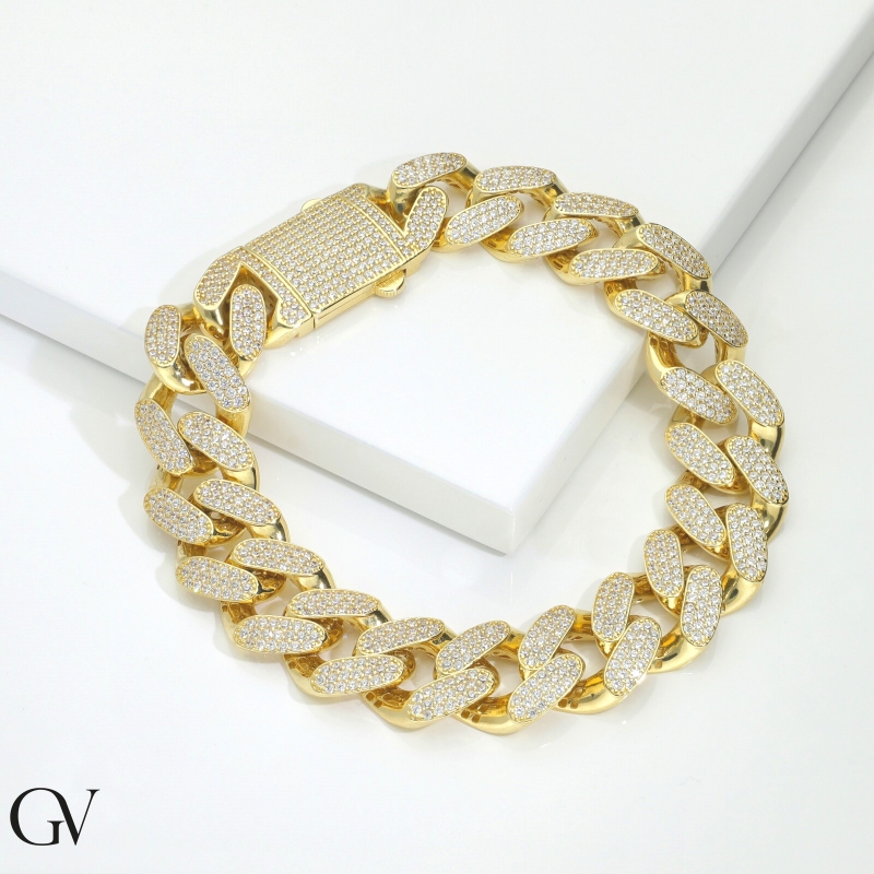 Pulsera hombre en oro amarillo 18K con circonitas Pulsera hombre en oro amarillo 18K con circonitas