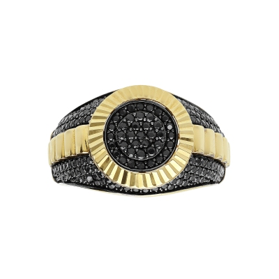 Anillo de Hombre en Oro Amarillo 18k con Circonitas Negras