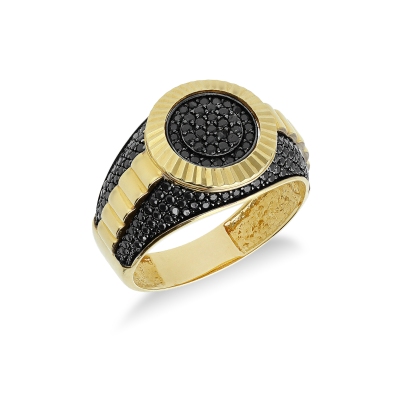 Anillo de Hombre en Oro Amarillo 18k con Circonitas Negras