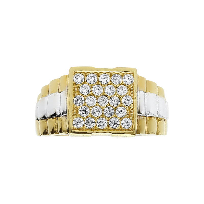 Anillo de Hombre en Oro Blanco y Amarillo 18k con Circonitas Anillo de Hombre en Oro Blanco y Amarillo 18k con Circonitas