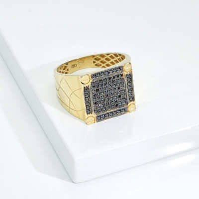 Anillo Hombre en Oro Amarillo 18k con Circonitas Negras