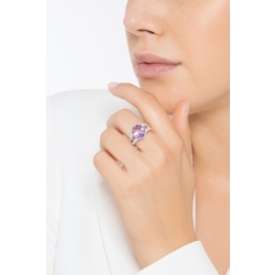 Anillo de banda en oro blanco 18 quilates con amatista y diamantes 2