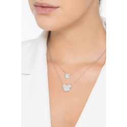 Collar oro blanco 18k con doble cadena y dos corazones con diamantes 2