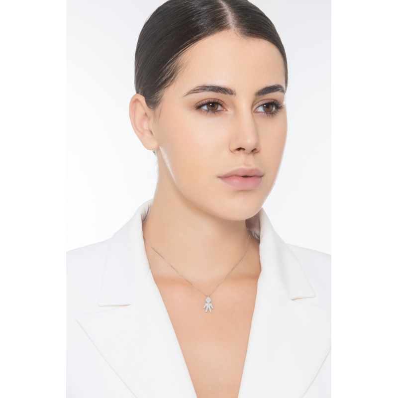 Collar en oro blanco de 18k con niño y diamantes Collar en oro blanco de 18k con niño y diamantes