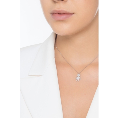 Collar en oro blanco de 18k con niño y diamantes