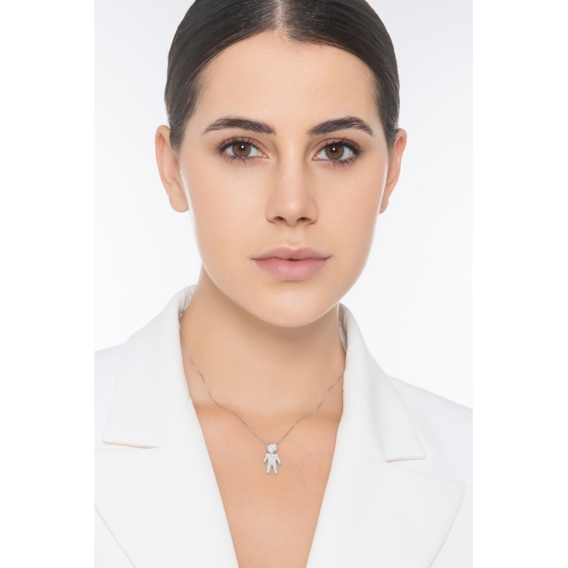 Collar en oro blanco 18k con niño en diamantes Collar en oro blanco 18k con niño en diamantes