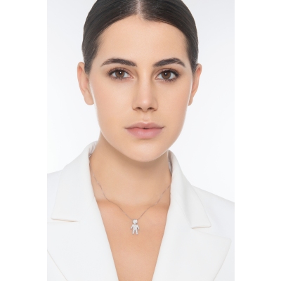 Collar en oro blanco 18k con niño en diamantes