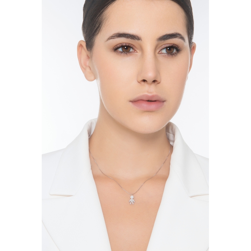 Collar oro blanco 18k con pequeño colgante niño en diamantes Collar oro blanco 18k con pequeño colgante niño en diamantes