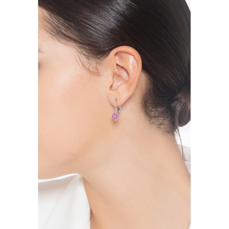 Pendientes de oro blanco de 18 quilates con zafiro rosa Pendientes de oro blanco de 18 quilates con zafiro rosa