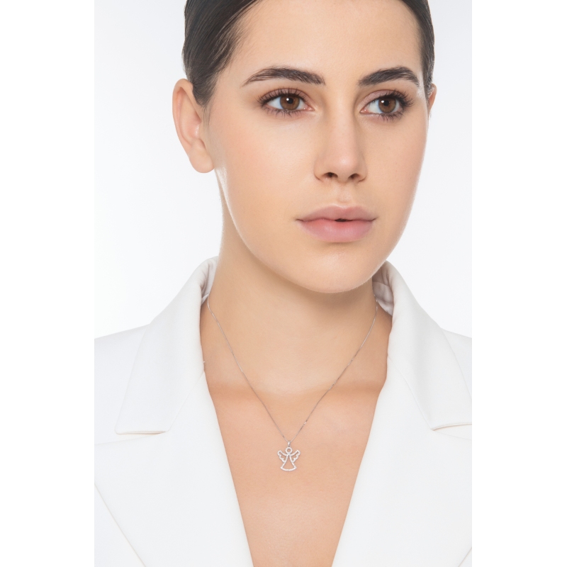 Collar en oro blanco 18 quilates con colgante de ángel en diamantes