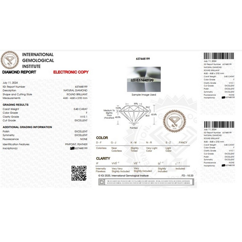 Diamante certificado IGI CT 0,40   F   VVS 1 Diamante certificado IGI CT 0,40   F   VVS 1