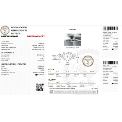 Diamante certificado IGI CT 0,40   F   VVS 1