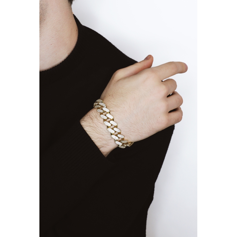 Pulsera hombre en oro amarillo 18K con circonitas Pulsera hombre en oro amarillo 18K con circonitas