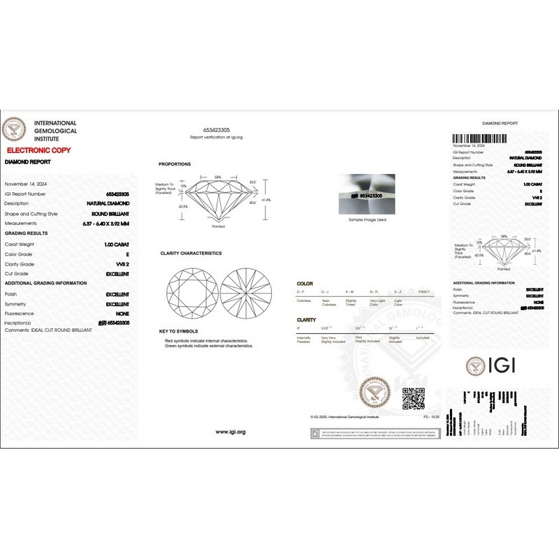 Diamante certificado IGI CT 1,00   E   VVS 2 Diamante certificado IGI CT 1,00   E   VVS 2