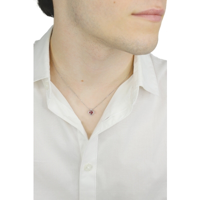 Collar de oro blanco de 18k con cruz de rubíes y diamantes