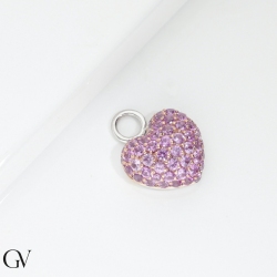 Charm corazón en oro blanco 18 quilates con zafiros rosa 2