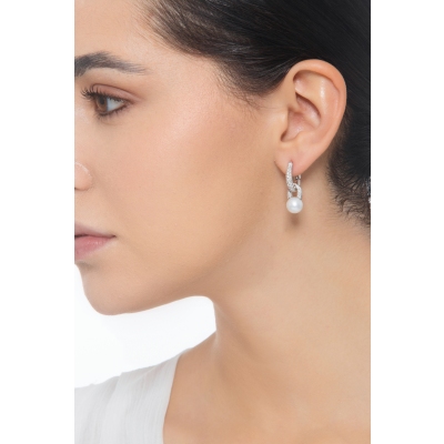 Pendientes de perlas y diamantes en oro blanco 