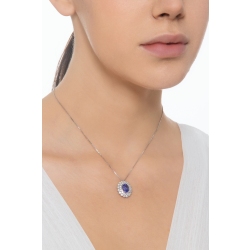 Collar oro blanco 18k con tanzanita ovalada y doble halo de diamantes 2