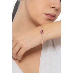 Pulsera flor de oro rosa con rubíes y diamantes 2