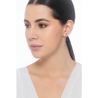 Pendientes oro blanco 18k con rubíes en gota y diamantes