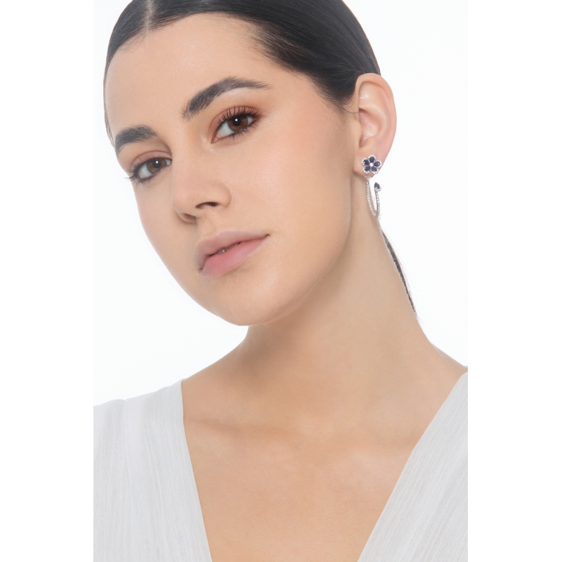 Pendientes con flor de zafiros azules et diamantes