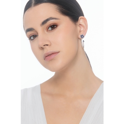 Pendientes con flor de zafiros azules et diamantes
