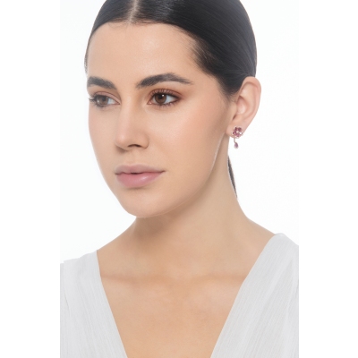 Pendientes flor oro rosa 18k con rubíes en gota y diamantes