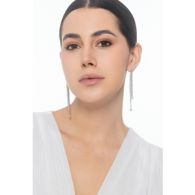 Pendientes largos oro blanco 18 quilates con diamantes gota GIA