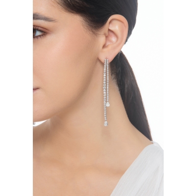 Pendientes largos oro blanco 18 quilates con diamantes gota GIA