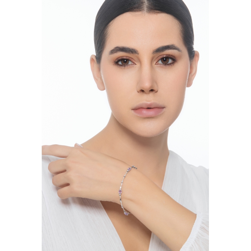 Pulsera en oro blanco 18k con amatistas y diamantes