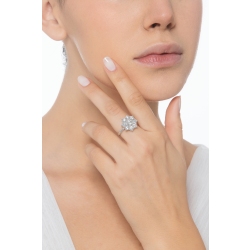 Anillo halo de flor en oro blanco 750 con diamante central CT1.00 2