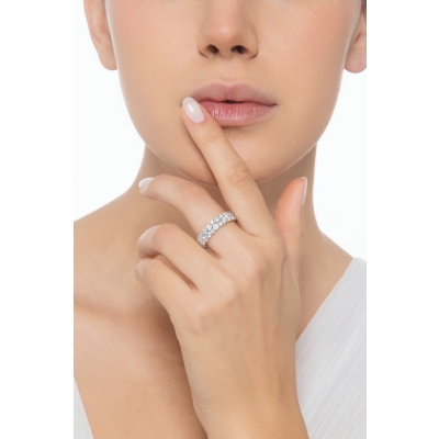 Anillo riviera oro blanco 18 quilates dos filas diamantes 