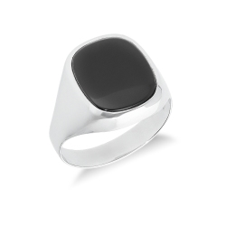 Anillo hombre oro blanco de 18k con cuadrado negro