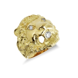 Anillo con león en oro amarillo de 18k con circonitas