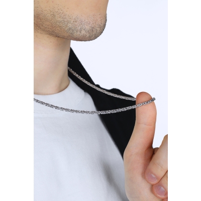 Cadena en oro blanco de 18k con eslabón bizantino cm 60